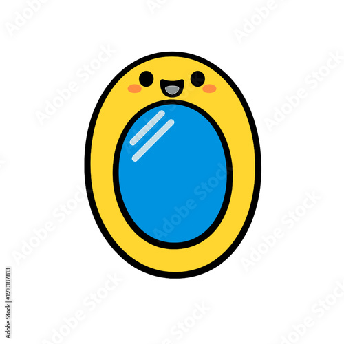 Cute cartoon smiling mirror on transparent background