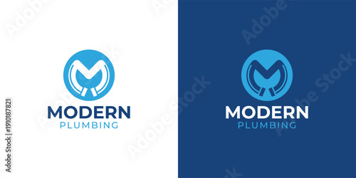 Modern Letter M Plumbing Logo Template for Water and Pipe Service Branding