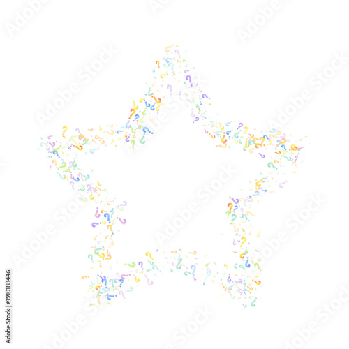 Question marks. Background for quiz, poll, survey, faq, interrogation, query. Multicolored template for opinion, public poll. Funny School vector illustration rainbow color on white background.