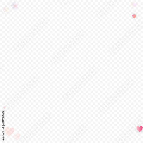 Heart love vector background. Valentine frame. Pink hearts confetti. Scattered love symbols. Random falling heart shape on transparent background. Beautiful Invitation, Greeting Card Illustration.