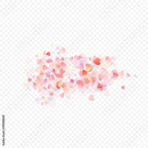 Heart love vector background. Valentine frame. Pink hearts confetti. Scattered love symbols. Random falling heart shape on transparent background. Beautiful Invitation, Greeting Card Illustration.