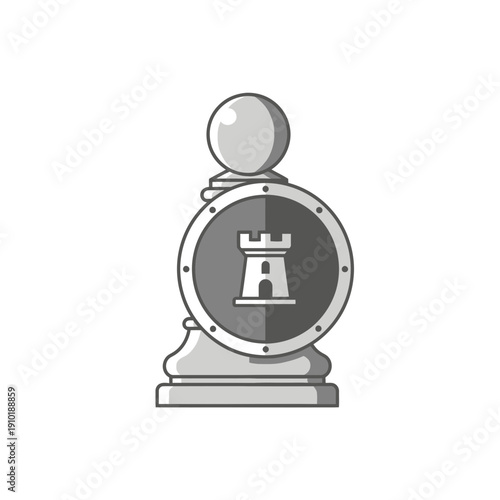 Chess Pawn with Shield for Strategic Defense and Security
