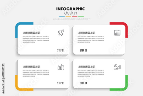 Rounded rectangle infographic business template with 4 step. Template for presentation.