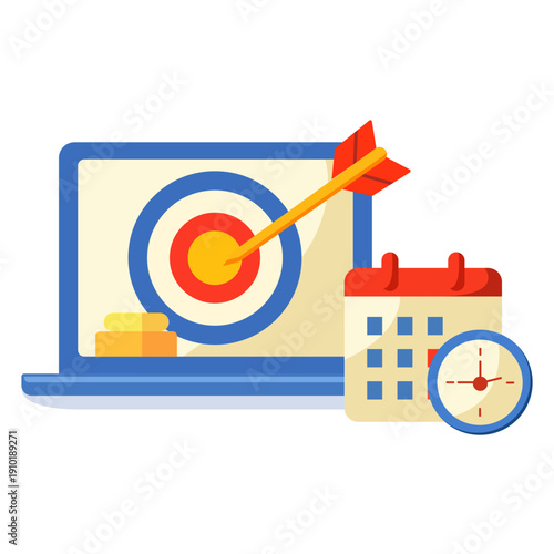 Business Target Achievement Strategy with Calendar Deadline and Time Management Illustration