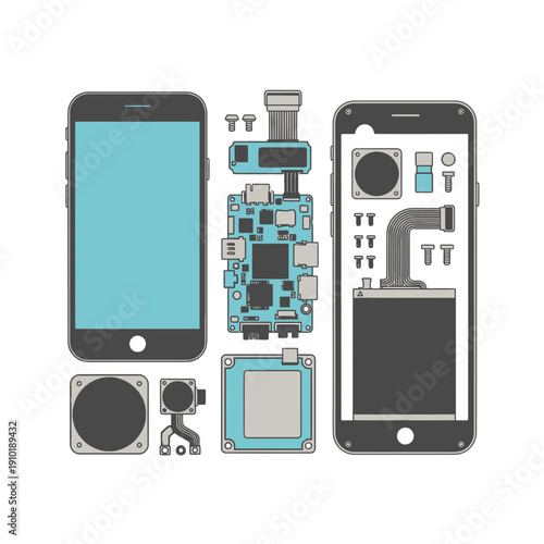 Disassembled Smartphone Parts for E-Waste Recycling