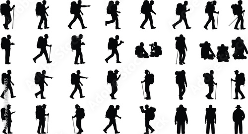 Hiker silhouettes depict people walking with.