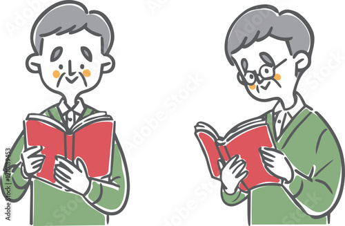 本を読むシニア男性　ベクター