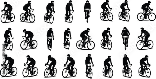 Cyclist silhouettes show many different riding.