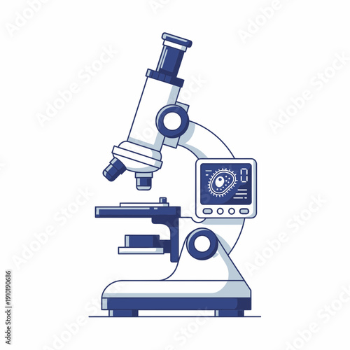Modern digital microscope illustration for scientific laboratory research, medical analysis, and technology innovation.
