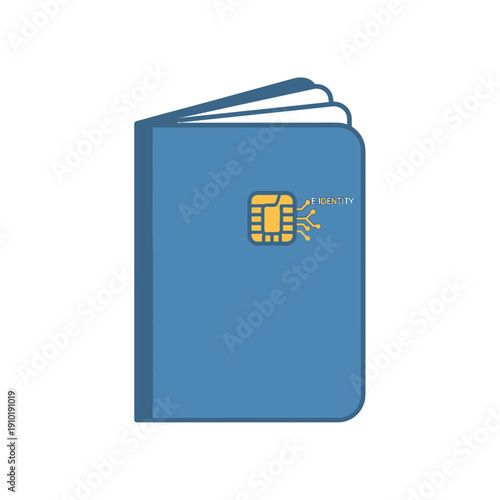Passport icon with an embedded microchip for biometric identity, e-government, and secure international travel documents.