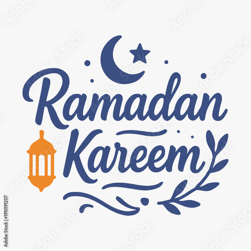 Vibrant hand-drawn Ramadan Kareem lettering written in cursive script with decorative elements.
