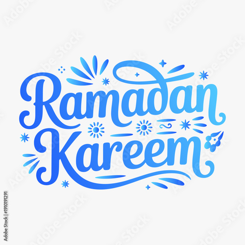 Vibrant hand-drawn Ramadan Kareem lettering written in cursive script with decorative elements.