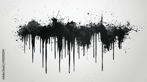 Abstract cityscape splatters, dripping ink, urban scene, graphic design
