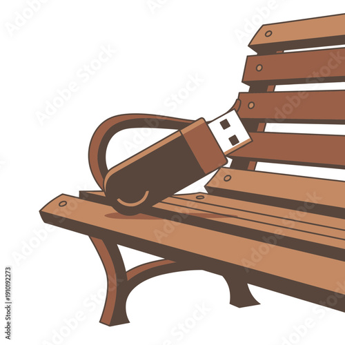 USB drive left on a park bench for baiting attack, cybersecurity risk, physical security, and social engineering.