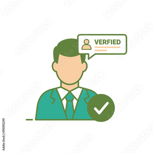 User profile with a green checkmark for verified user, trusted account, identity confirmation, and social proof.