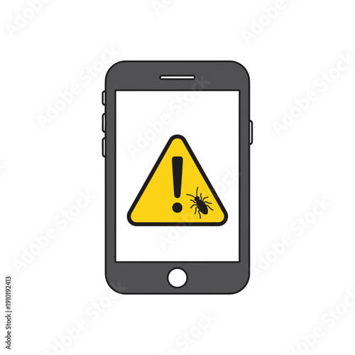 Warning icon for pest detection on phone for smart agriculture, crop monitoring, and infestation alert.