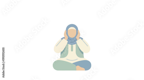 Woman in hijab meditating peacefully with eyes closed.