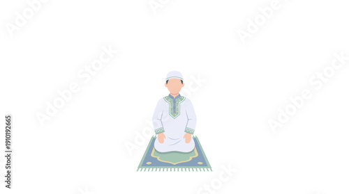 Man praying on a prayer mat with a serene expression.