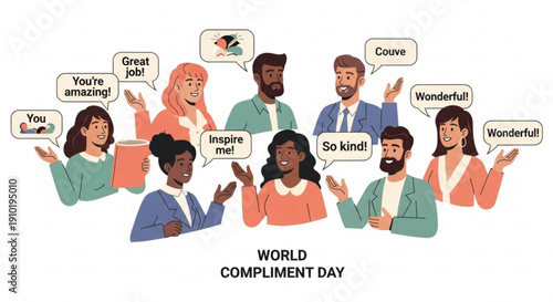 Diverse group of people celebrating World Compliment Day with smiles  