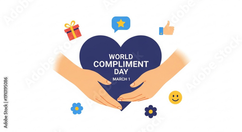 Hands holding heart graphic for World Compliment Day celebration  