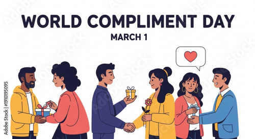 Diverse group exchanging gifts and compliments on World Compliment Day  