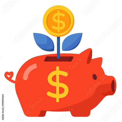 Corporate Financial Growth Concept with Piggy Bank and Investment Coin Illustration