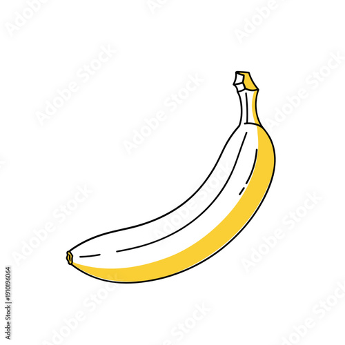 Yellow banana in simple line art style on white background  
