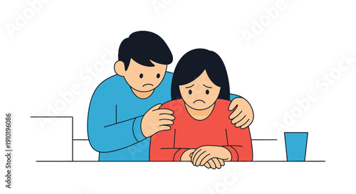 Man comforting a distressed woman in a moment of emotional support.