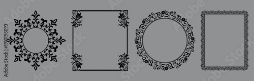 Set of decorative frames Elegant vector element for design in Eastern style, place for text. Floral black and gray frames. Lace illustration for invitations and greeting cards