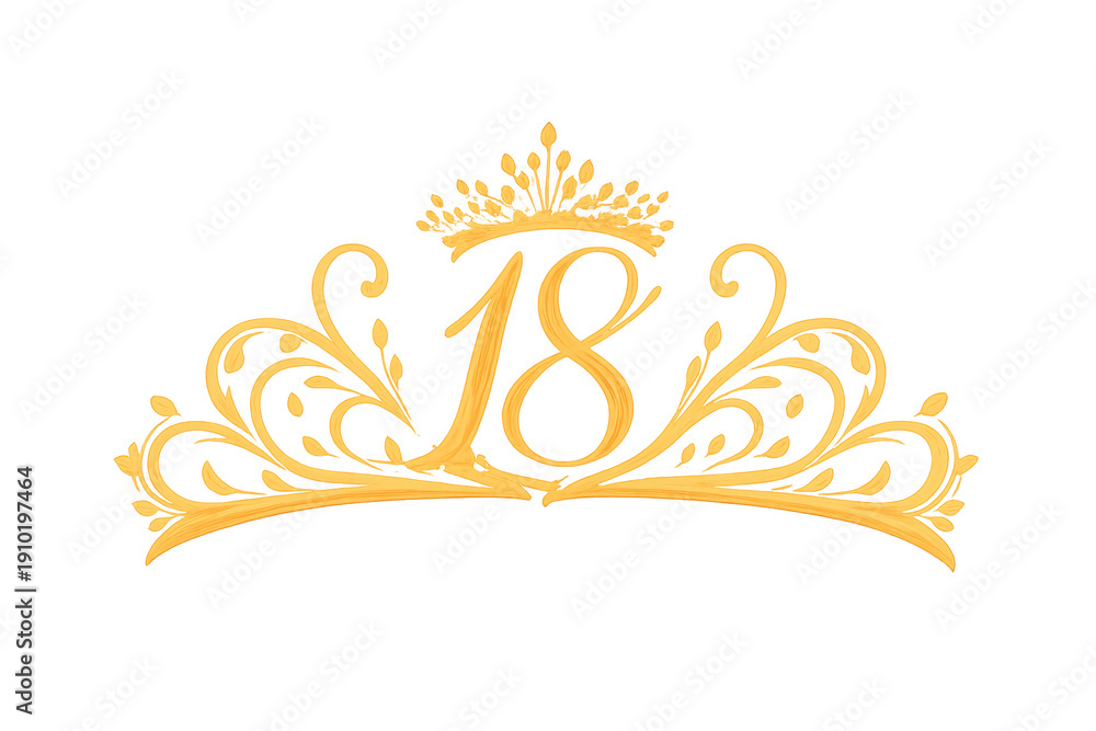 Fototapeta premium Golden crown tiara with number 18 celebrating milestone