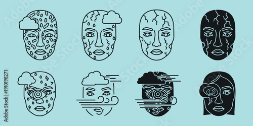 Of eight stylized human faces with various emotions and expressions
