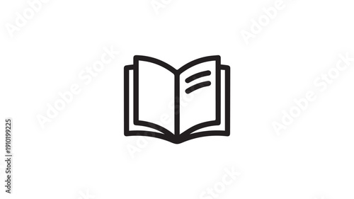 Open book icon in simple minimalist style with black outline on white background for education