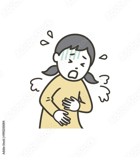 ノロウィルスや食中毒などで吐き気がして嘔吐する女の子
