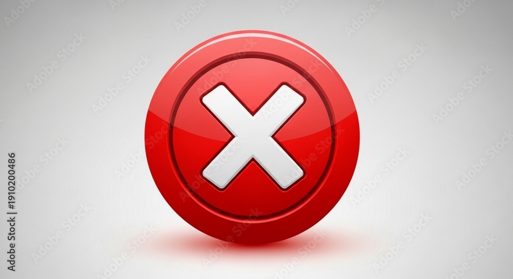 Fototapeta premium Red circle with white X symbol on gray background