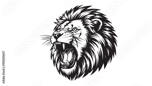 Roaring Lion Head Illustration for Wildlife Emblem and Majestic Predator Portrait