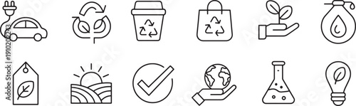 Eco friendly icons for sustainable living and green energy solutions