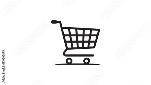 Shopping Cart Icon in Simple Minimalist Design with Black Color on White Background for E-commerce