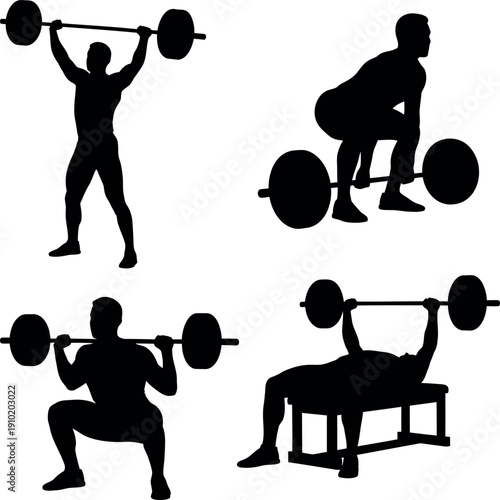 Weightlifting silhouettes four phases of exercise