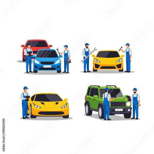 Car Mechanics Working on Vehicles: Auto Repair Service, Maintenance, and Diagnostics