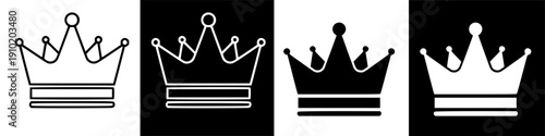 Stylized Digital Crown Icons on Black Background Representing Royalty and Success