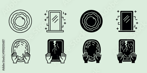 Black and white of heads and mobile phones with cracks