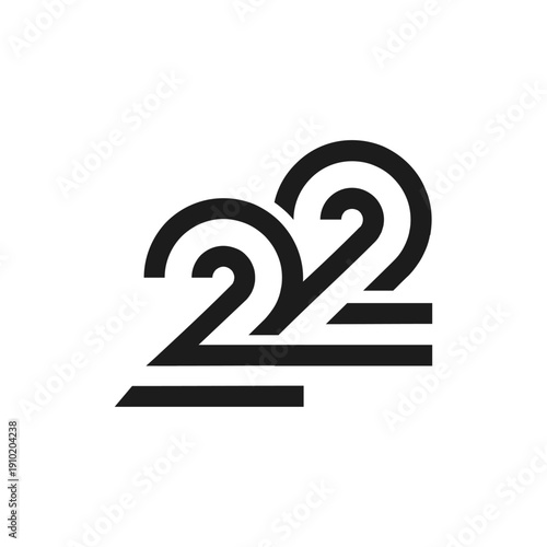 Modern Stylized Geometric Number 22 Logo Design in Black and White