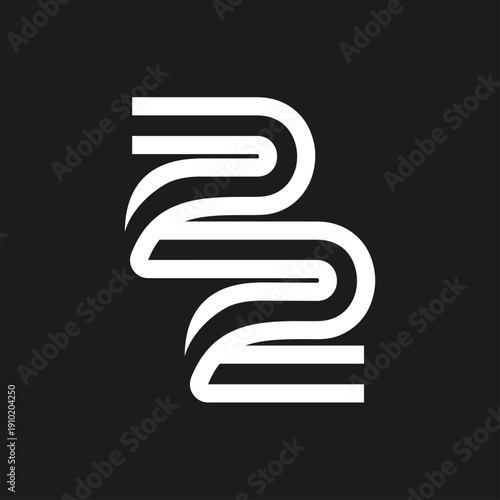 Minimalist Modern Number 22 Logo Design with White Rounded Lines on Black Background
