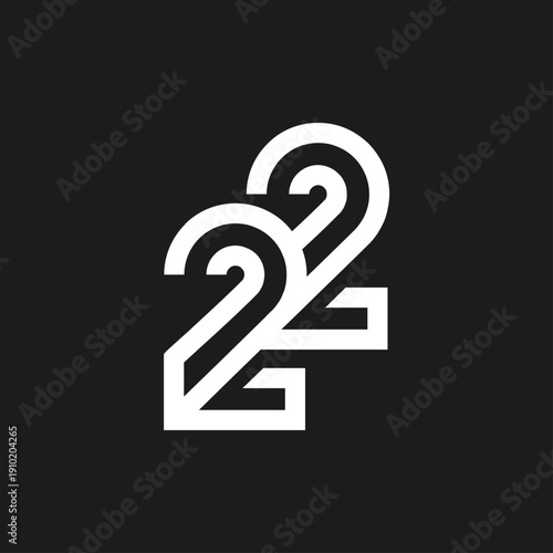 Modern Geometric Number 22 Logo Concept on Black Background