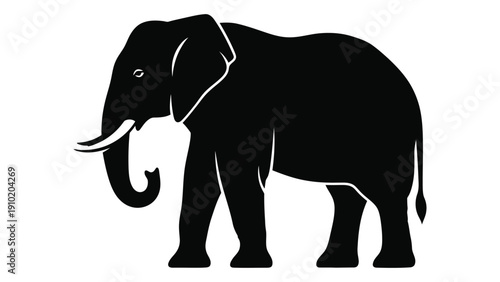 A majestic black silhouette of an elephant standing in a natural habitat. isolated on white background, Vector