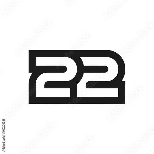 Number 22 Graphic Design Logo Concept in Bold Modern Geometric Style on White Background