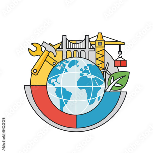 Global industry, sustainability and engineering development concept illustration