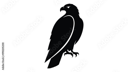 Majestic black eagle perched on a branch with wings slightly spread isolated on white background, Vector