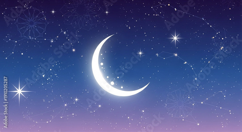 Islamic night sky with moon and stars