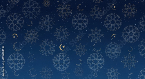 Islamic night sky with moon and stars